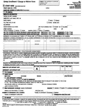 Fillable Online Group Enrollment / Change or Waiver Form ...