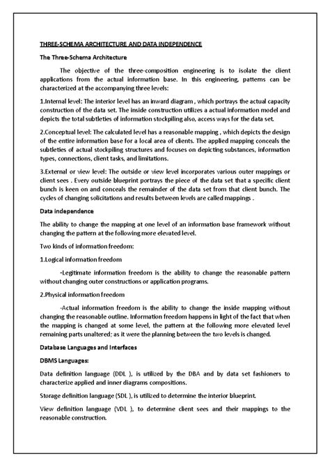 DBMS Architecture - THREE-SCHEMA ARCHITECTURE AND DATA INDEPENDENCE The ...