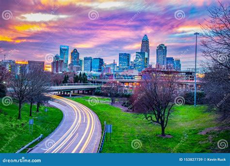Downtown Charlotte, North Carolina, USA Skyline at Sunset Stock Image ...