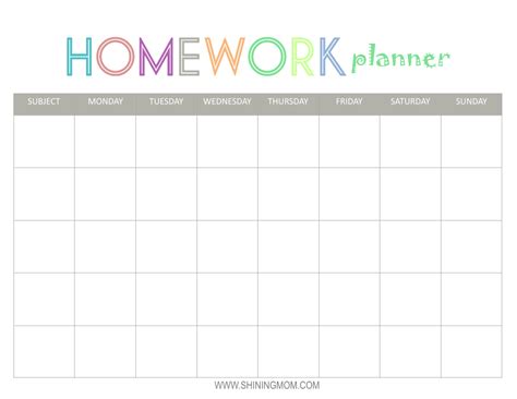 Image result for Free Printable Student Homework Planner