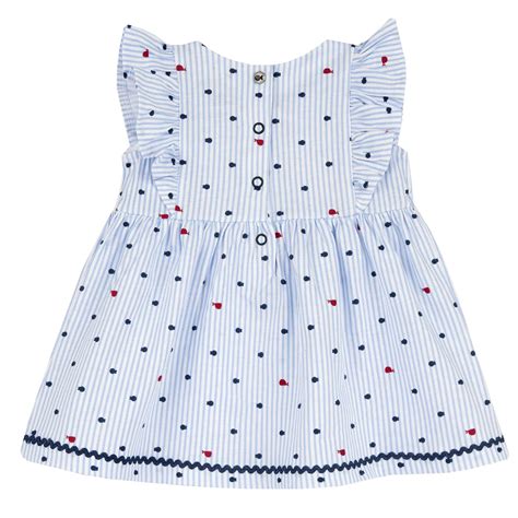 Chicco Girls White and Light Blue Striped Dress - Dress – Chicco India