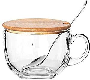 laisha Bowls with Wooden Lid and Spoon, Clear Wide Mouth Jumbo Cups ...