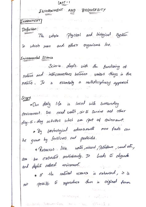 GE3451 EVS HAND Written Notes - ENVIRONMENT AND BIODIVERSITY ...