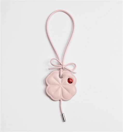 Dior Clover Bag Charm Pink Calfskin, Silver-Finish Metal and Red and ...