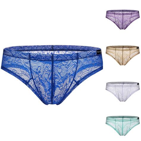 Jinhomg Mens Lace Underwear See Through Mesh Briefs Breathable Comfy ...