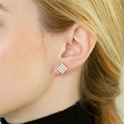 Geometric Grid Square Cluster Diamond Studs – Jeluxa
