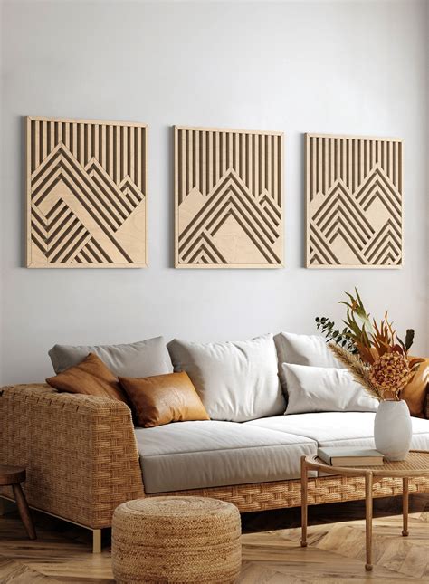 Sculpture | Wood Mountains Wall Art Set | Geometric wood wall art ...