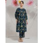 Light Yellow Printed Cotton Kurta with Pants- Set of 2