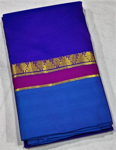 17237 Pure Silk Ananda Blue and Violet border with Blue body ...