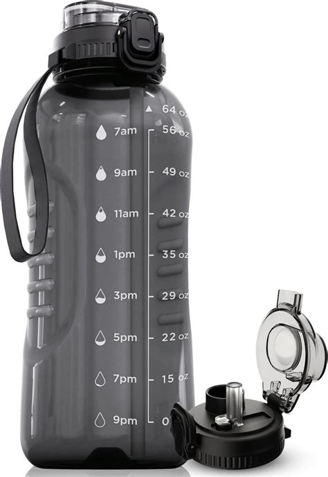 Amazon.com: AQUAFIT 64 oz Water Bottle with Time Marker - 2in1 Straw ...