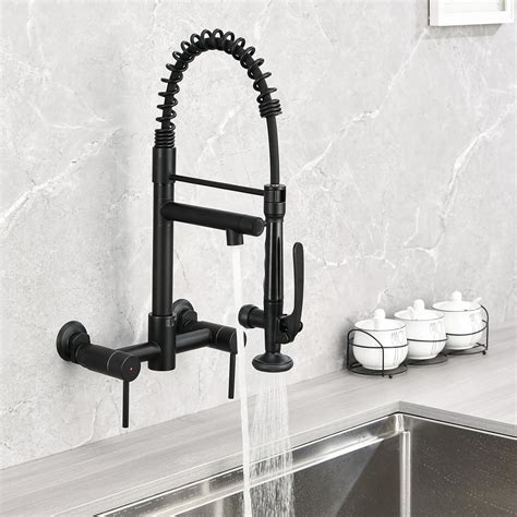Dornberg Wall Mount Kitchen Faucet with Sprayer, Double Handle High ...