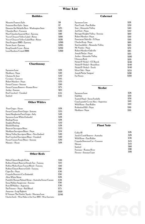 Menu for 100 South Chop House and Grill in Elmhurst, IL | Sirved