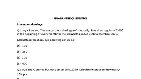Guarantee Questions: Interest on Drawings and Appropriation Accounts - Studocu