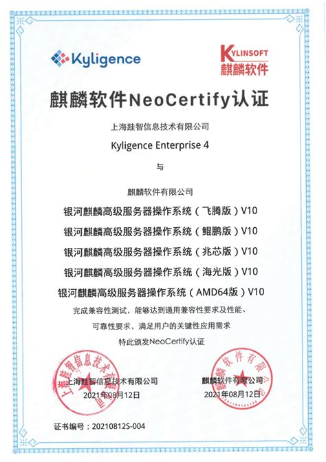 麒麟软件 NeoCertify 认证 | 支流科技
