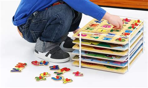 6 Wood Puzzles & Organizing Rack | Groupon Goods