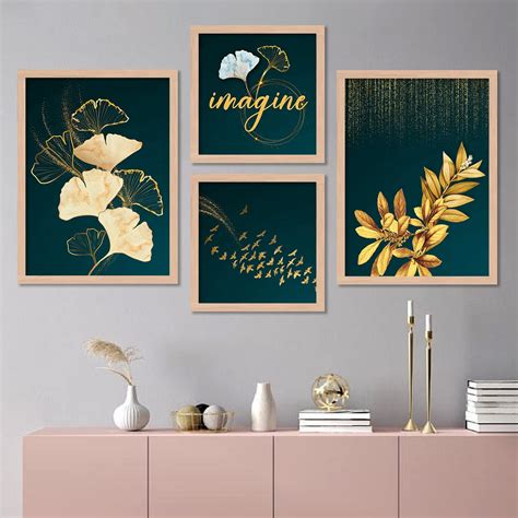 Sky Wall Art Golden Flower Theme Framed Posters for Decoration - Wall ...