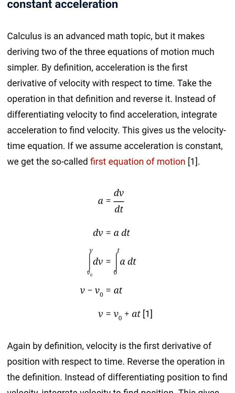Constant Acceleration Equation
