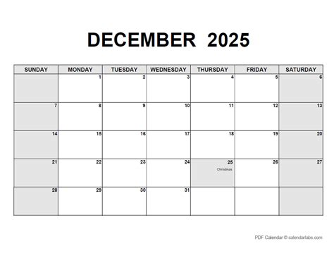 December 2025 Calendar with Holidays | CalendarLabs