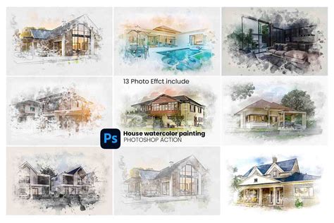 Photoshop Action - Canvas Watercolor House Painting Photo Effect