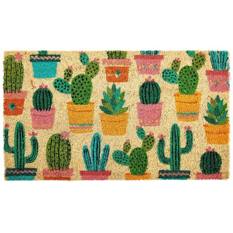 Natural Coco Coir Door Mat with Cactus Design for Outside, Entryway, 17 ...