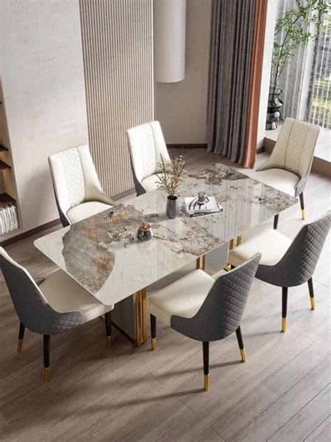 Luxury 6 Seater Dining Table In Golden Stainless Steel
