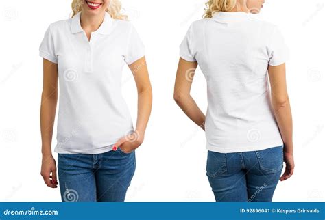 Woman in White Polo Shirt, Front and Back Stock Image - Image of lady ...