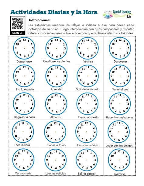 Daily Activities & Time in Spanish – PDF Worksheet