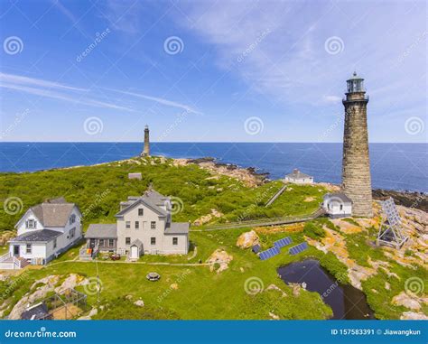 Thacher Island Lighthouses, Cape Ann, MA, USA Stock Image - Image of ...