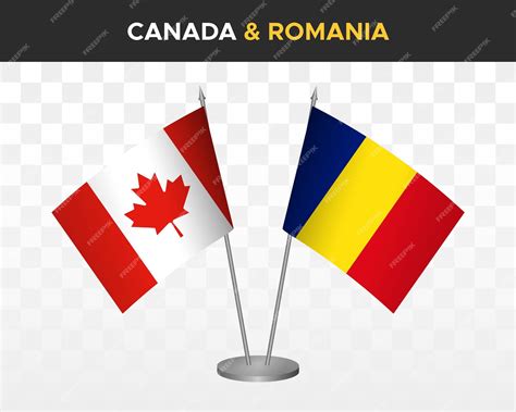 Maqueta de banderas de escritorio de canadá vs rumania aisladas en ...