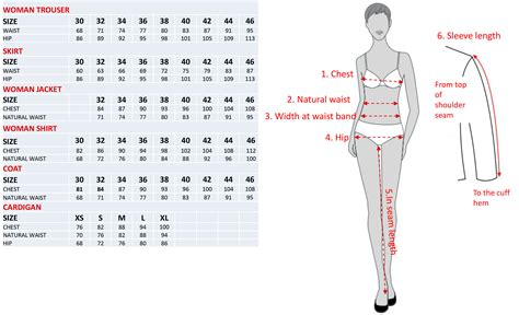 Size chart for women | Uniforms by Olino