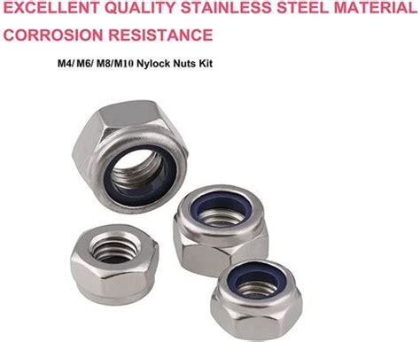 GSK Cut Nut 100pcs Nylock Hex Self Locking Nuts Assortment Kit, Nylon ...