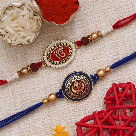 eCraftIndia Set of 2 Ik Onkar and Khanda Sikh Symbols Religious Rakhis