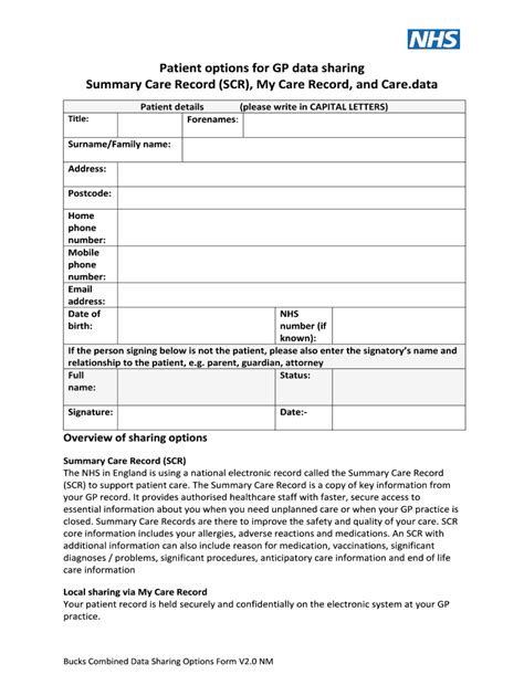 Fillable Online NHS Summary Care Record Form - Poplar Grove Practice ...