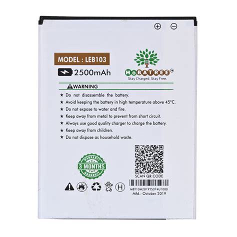 Mobatree Original Mobile Battery for Lava V2s - LEB103, 2500mAh (6 mon ...