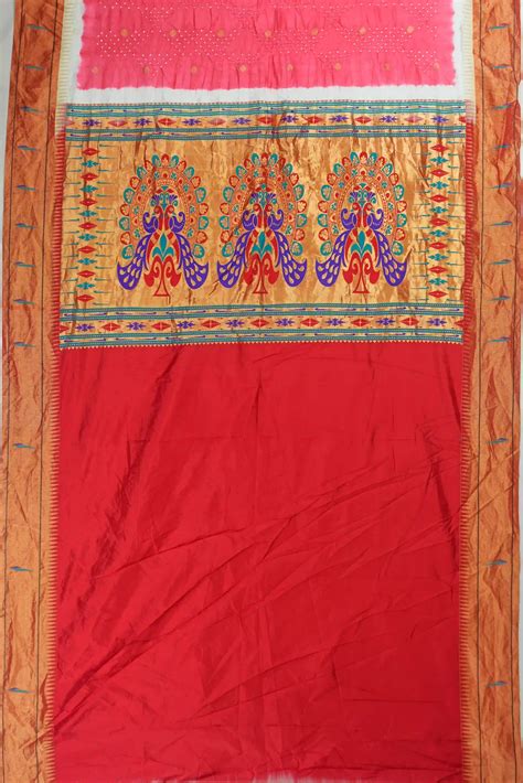 Muniya Silk Bandhani Pink Saree With Paithani Inspired