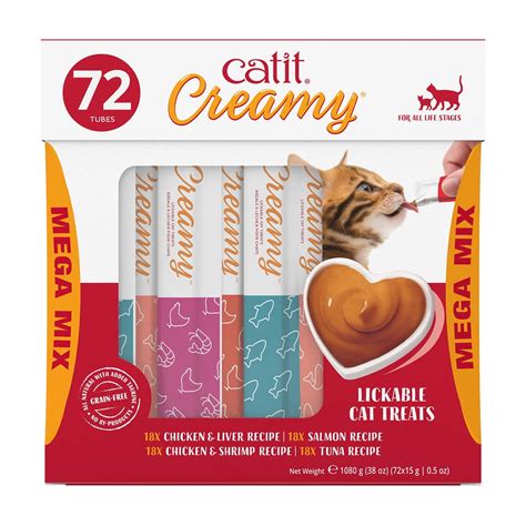Catit Creamy Lickable Cat Treats Mega Mix 72 Tubes - Suitable for All ...