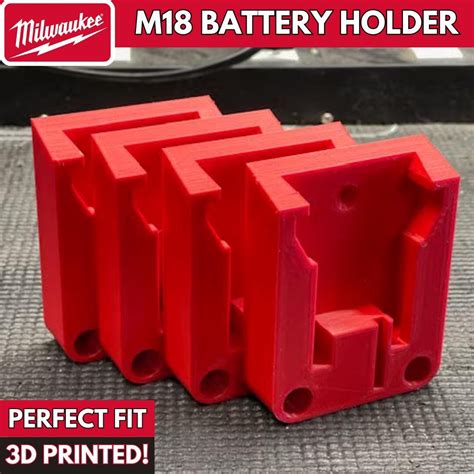 Milwaukee M18 Battery Holder- 3D Printed Wall Mount Battery Holder- Milwaukee Tools- Mens Gift ...