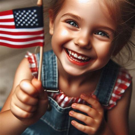 A closeup shot of a child waving a small american flag | Premium AI ...