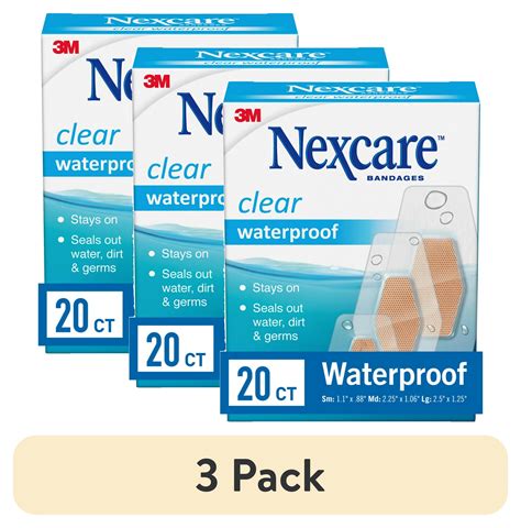 (3 pack) Nexcare Waterproof Clear Bandages, Assorted Sizes, 20 Count ...