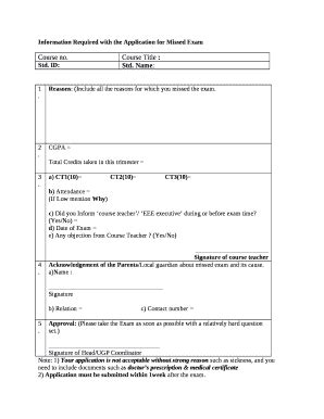Ination Required with the Application for Missed Exam Doc Template ...