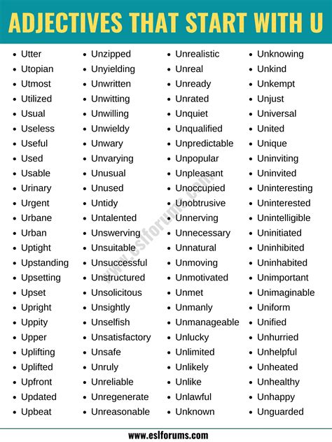 1600+ Adjectives that Start with U | A Huge List of U Adjectives - ESL ...