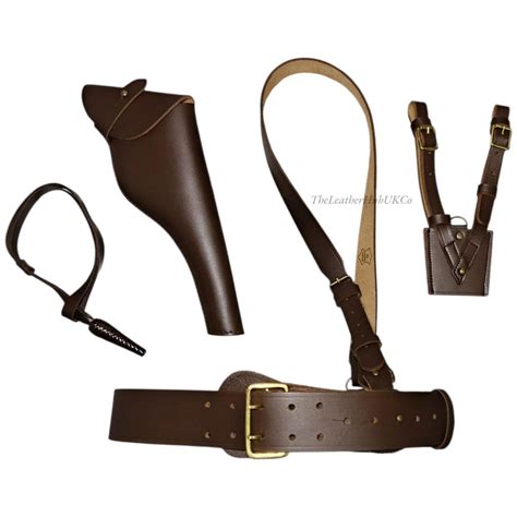 Genuine Leather Sam Browne Belt Set: Military Holster, Sword Frog ...
