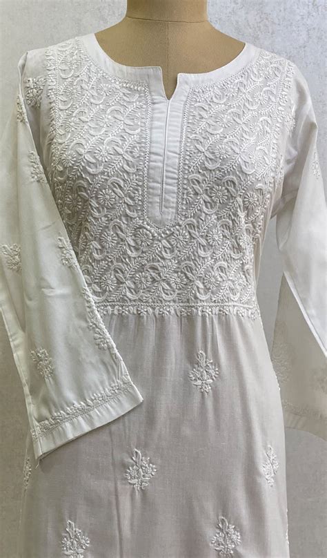 Gulnaaz Women's Lucknowi Handcrafted Mul Cotton Chikankari Kurti - HON