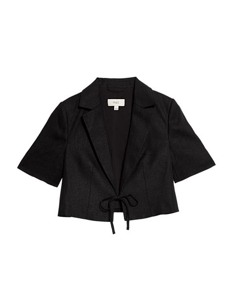 Buy Linen Twill Rich Cropped Short Sleeve Jacket at Marks & Spencer