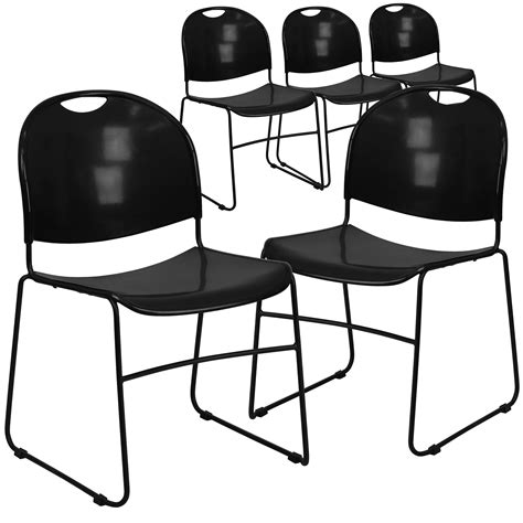 Flash Furniture Set of 5 Black Stacking Event & Waiting Room Chairs ...