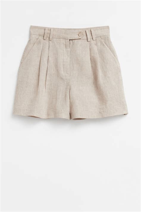 Relaxed Linen Shorts - Beige - Ladies | H&M GB