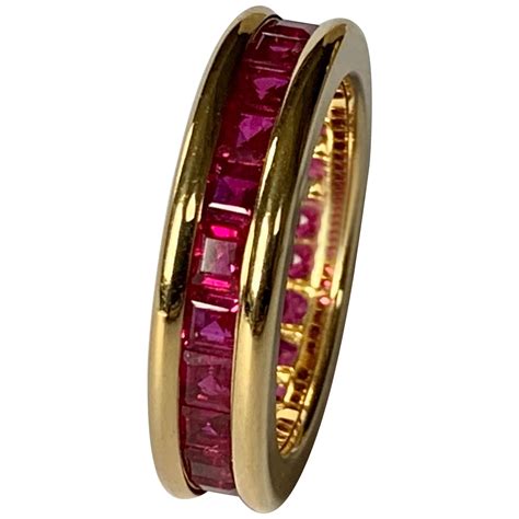 Square Cut Ruby Eternity Ring Vintage 14 Karat Yellow Gold at 1stDibs