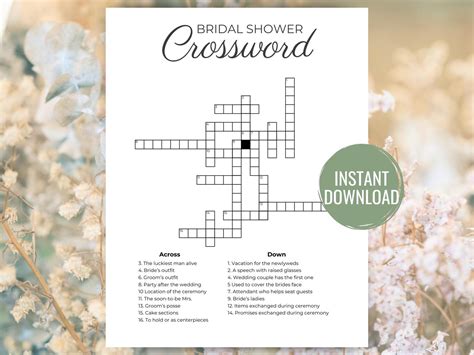 Bridal Shower Crossword Puzzle Wedding Crossword Puzzle Printable ...