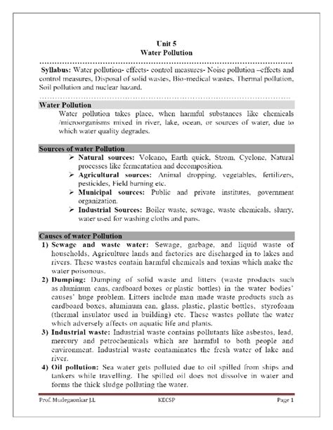 EEE chapter 5 notes - Unit 5 Water Pollution Syllabus: Water control ...