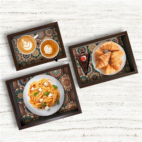 PAPER PLANE DESIGN Wooden Serving Tray Set of 3 for Serving, Table ...